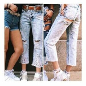 Carmar Cavin crochet Lace Fray Hem Crop Jeans